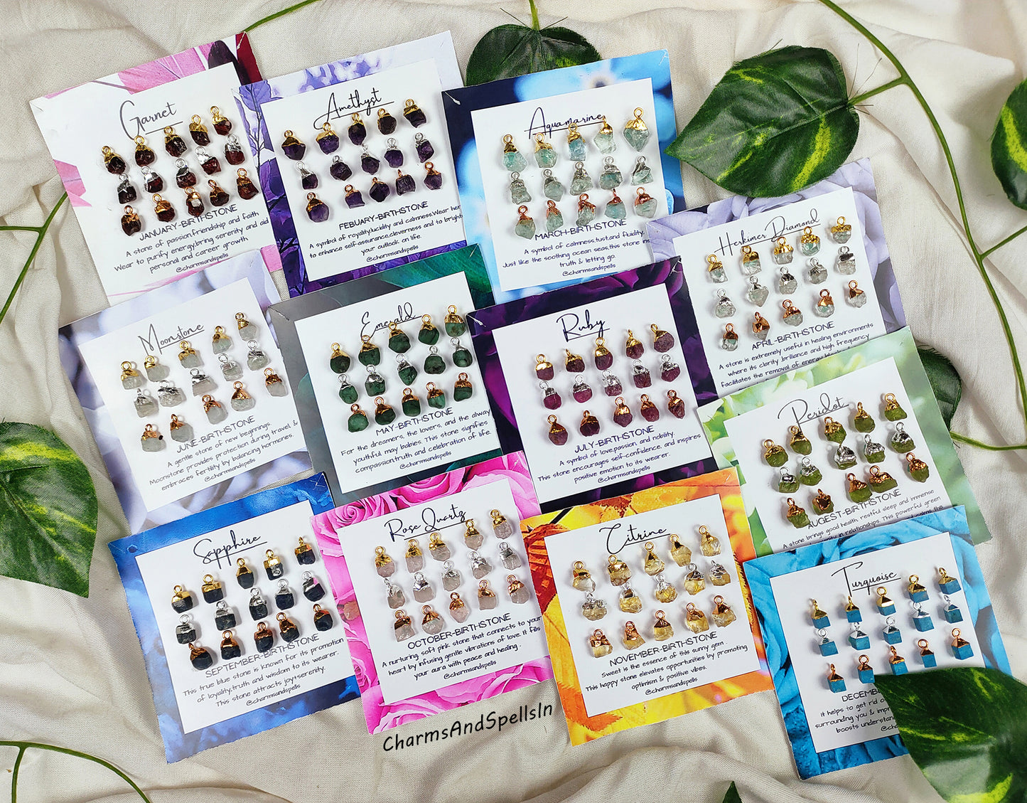 Natural Raw Gemstone Pendant | Electroplated Birthstone Charm for Jewelry Making