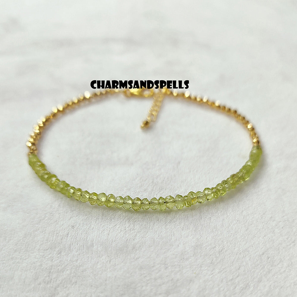 Peridot Minimalist Bracelet , 925 Sterling Bracelet, Natural Gemstone Crystal Bracelet, Tiny Peridot Dainty Bracelet, Healing Crystal Gift