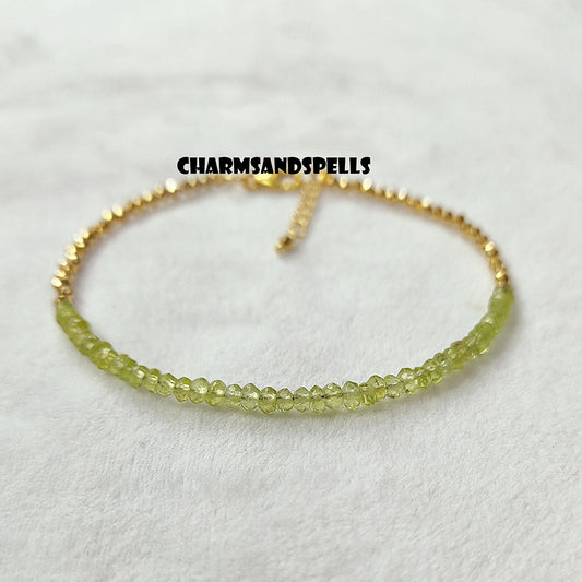 Dainty Peridot Bracelet | 925 Sterling Silver Minimalist Gemstone Jewelry