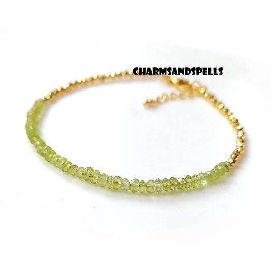 Dainty Peridot Bracelet | 925 Sterling Silver Minimalist Gemstone Jewelry