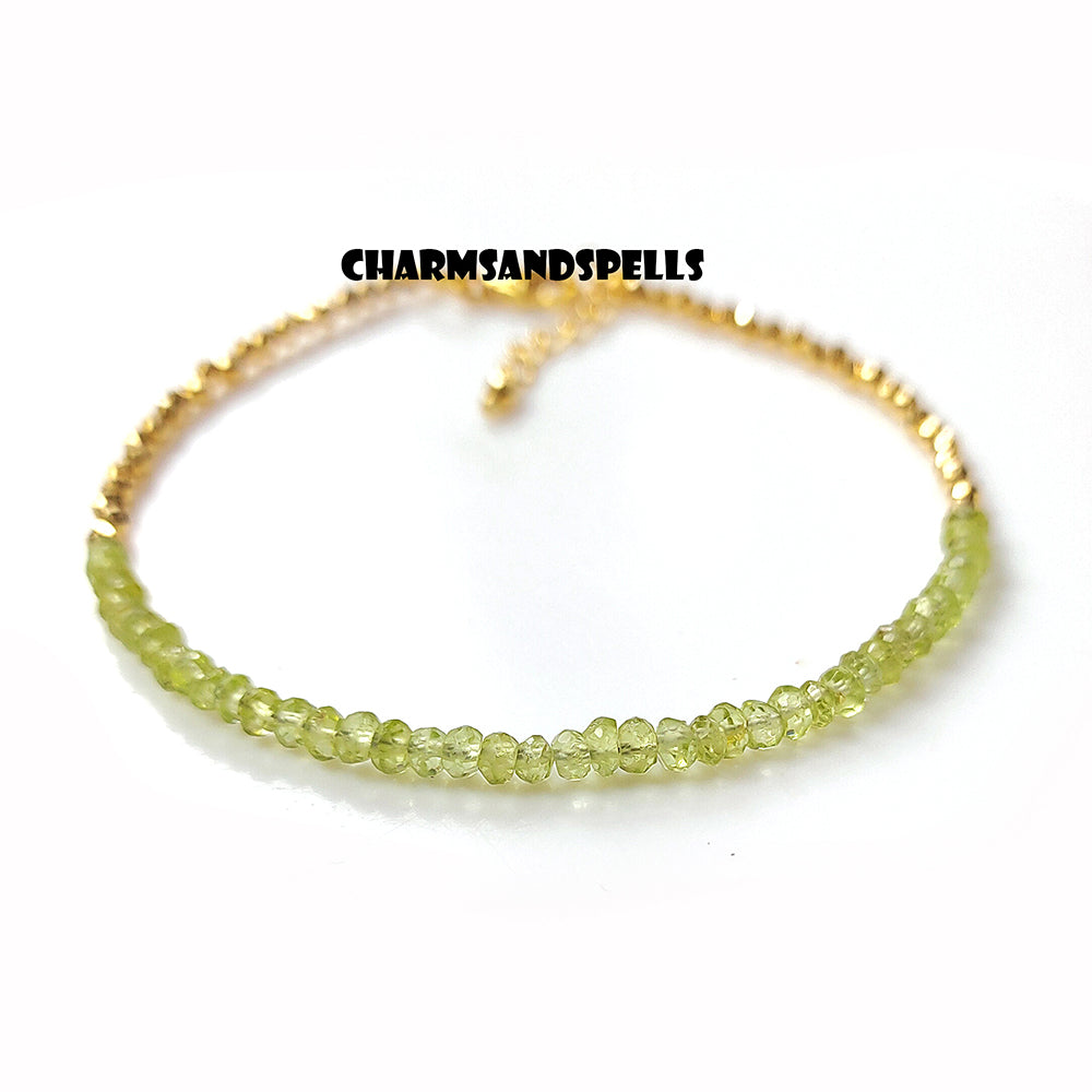 Peridot Minimalist Bracelet , 925 Sterling Bracelet, Natural Gemstone Crystal Bracelet, Tiny Peridot Dainty Bracelet, Healing Crystal Gift