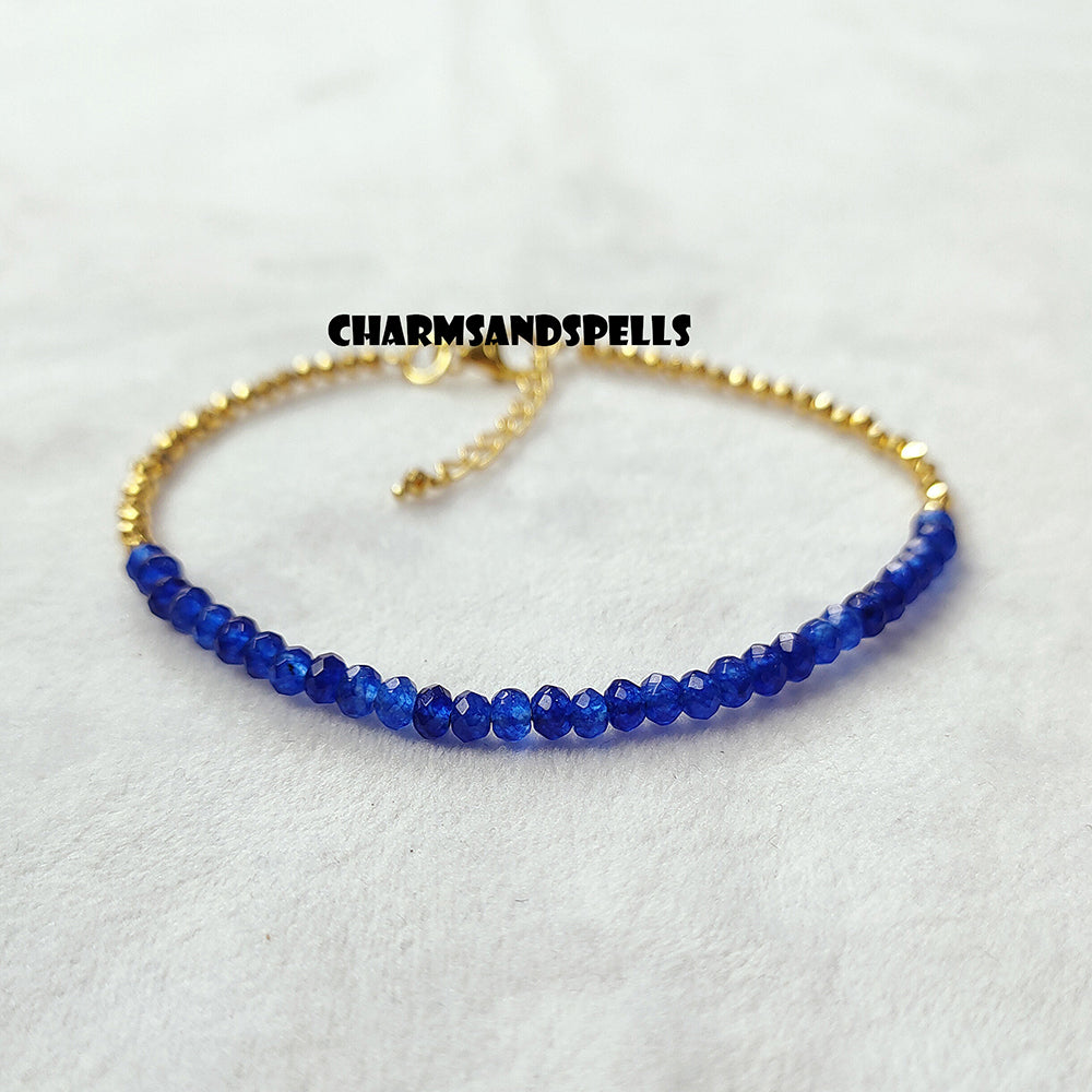 925 Blue Sapphire Gemstone Bracelet, Adjustable Boho Bracelet, Natural Sapphire Gemstone Jewelry, September Birthstone, Christmas Gift Idea