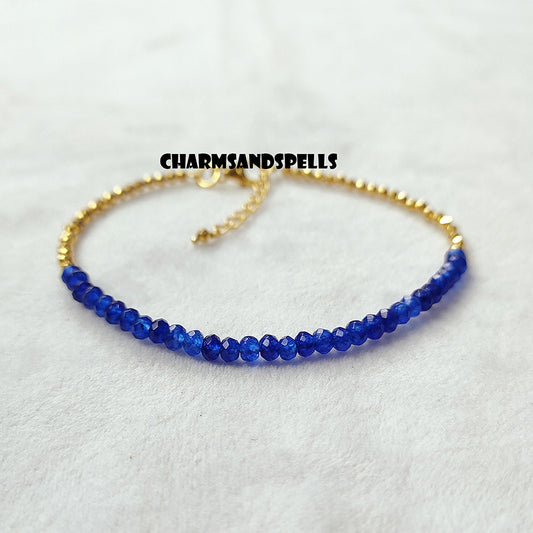 Blue Sapphire Gemstone Bracelet | Adjustable Boho September Birthstone