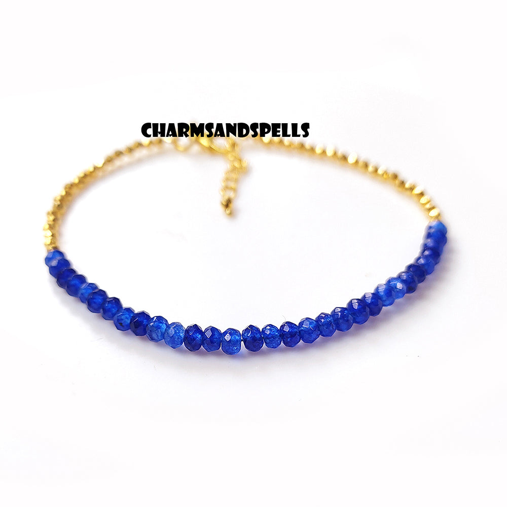 925 Blue Sapphire Gemstone Bracelet, Adjustable Boho Bracelet, Natural Sapphire Gemstone Jewelry, September Birthstone, Christmas Gift Idea