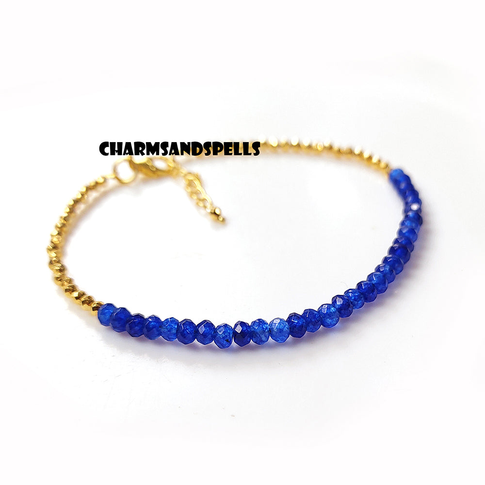 925 Blue Sapphire Gemstone Bracelet, Adjustable Boho Bracelet, Natural Sapphire Gemstone Jewelry, September Birthstone, Christmas Gift Idea