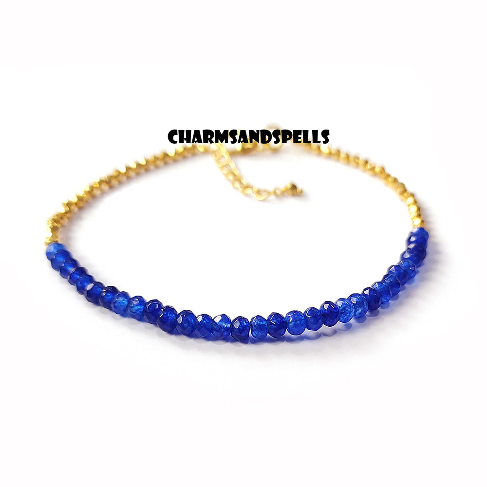 925 Blue Sapphire Gemstone Bracelet, Adjustable Boho Bracelet, Natural Sapphire Gemstone Jewelry, September Birthstone, Christmas Gift Idea