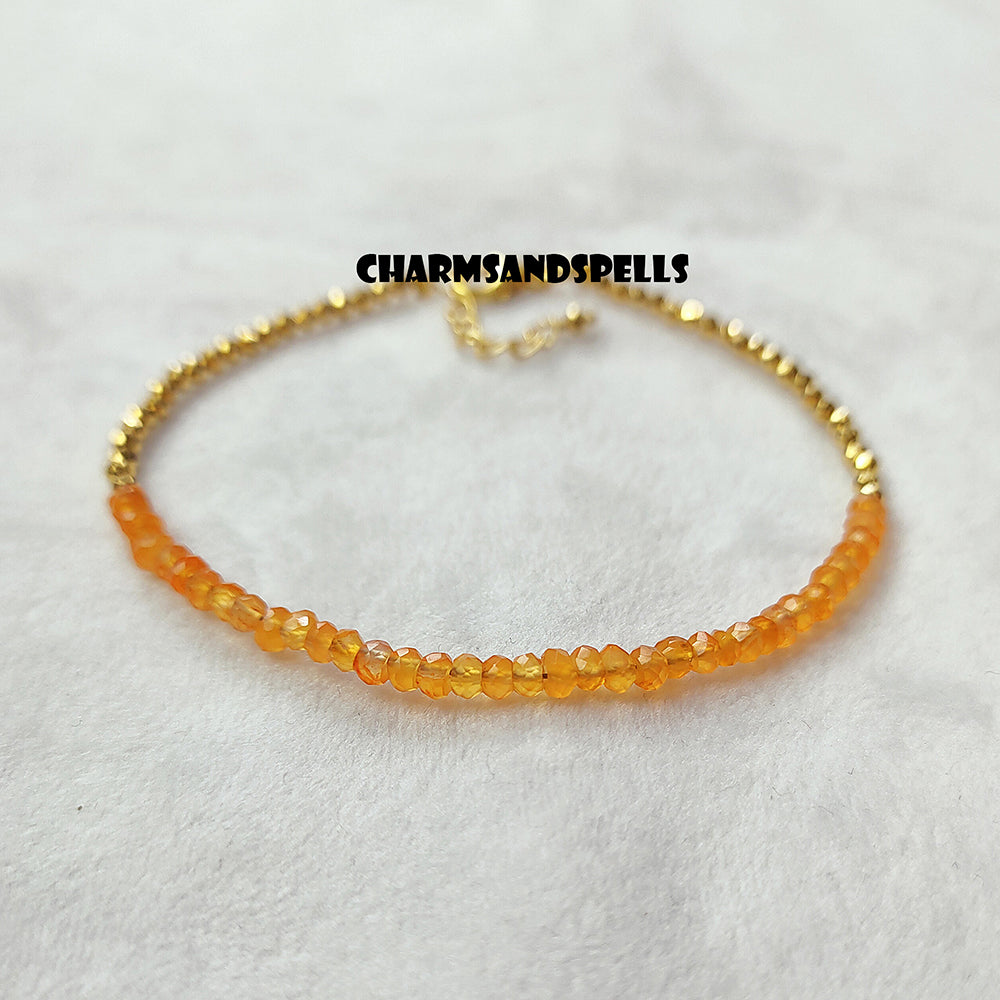 Natural Carnelian Round Beads Bracelet, 925 Sterling Silver Handmade Bracelet, Chakra Bracelet, Mini Carnelian Gemstone Bracelet, Gifts idea