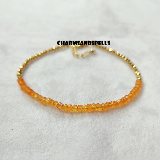 Natural Carnelian Bead Bracelet | 925 Sterling Silver Chakra Healing Jewelry