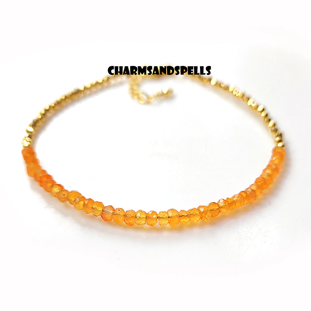 Natural Carnelian Round Beads Bracelet, 925 Sterling Silver Handmade Bracelet, Chakra Bracelet, Mini Carnelian Gemstone Bracelet, Gifts idea
