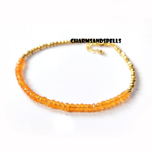 Natural Carnelian Bead Bracelet | 925 Sterling Silver Chakra Healing Jewelry