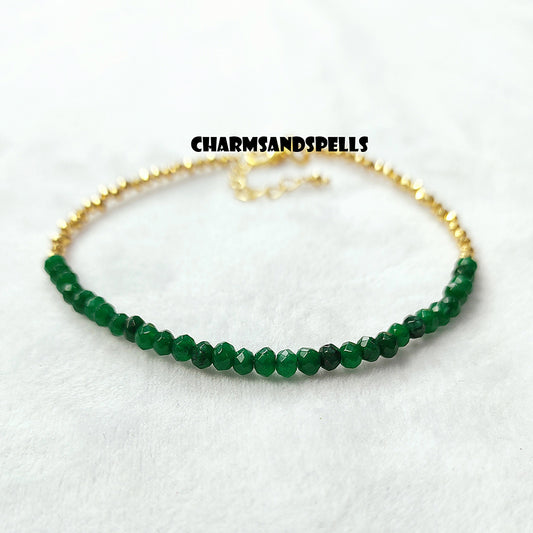 Dainty Emerald Bracelet | 925 Sterling Silver May Birthstone Jewelry