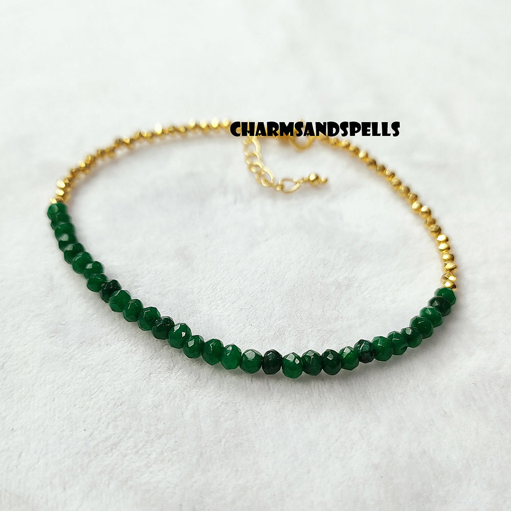 Dainty Emerald Bracelet | 925 Sterling Silver May Birthstone Jewelry
