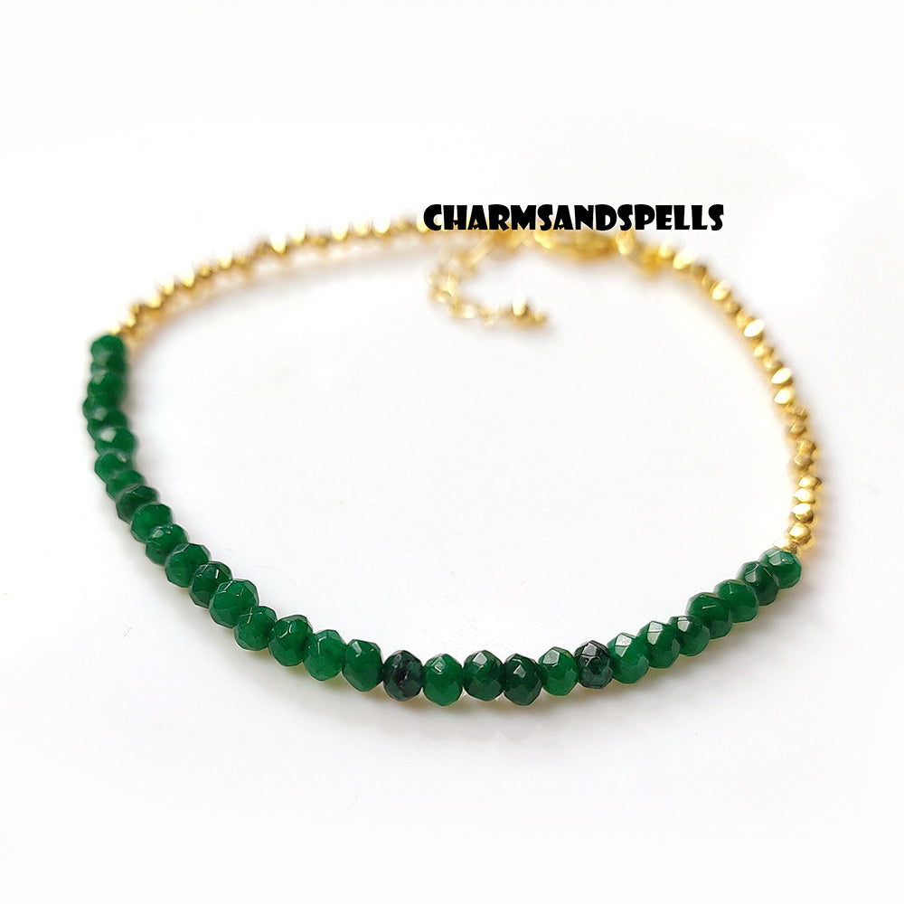 Dainty Emerald Bracelet | 925 Sterling Silver May Birthstone Jewelry