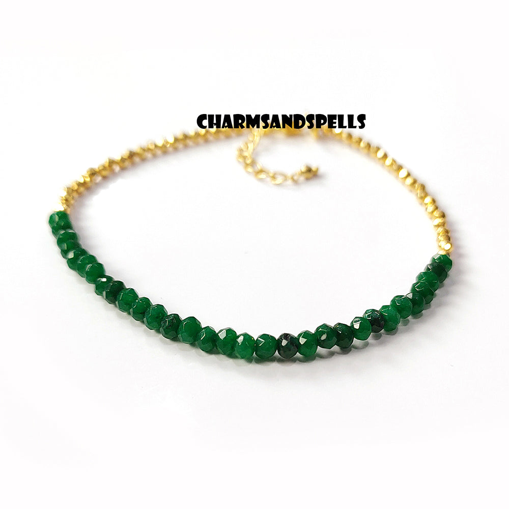 Dainty Emerald Bracelet | 925 Sterling Silver May Birthstone Jewelry