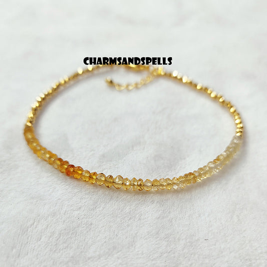 Natural Citrine Gemstone Bracelet | 925 Sterling Silver Adjustable Jewelry