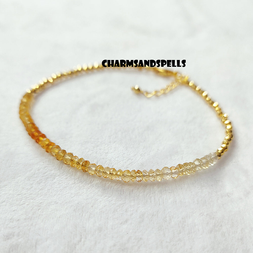 Natural Citrine Gemstone Bracelet | 925 Sterling Silver Adjustable Jewelry
