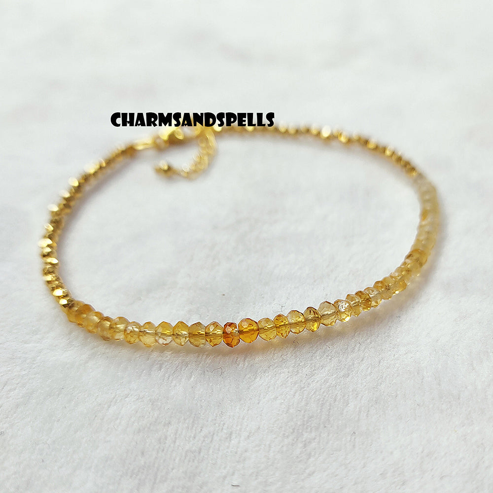Natural Citrine Gemstone Bracelet | 925 Sterling Silver Adjustable Jewelry