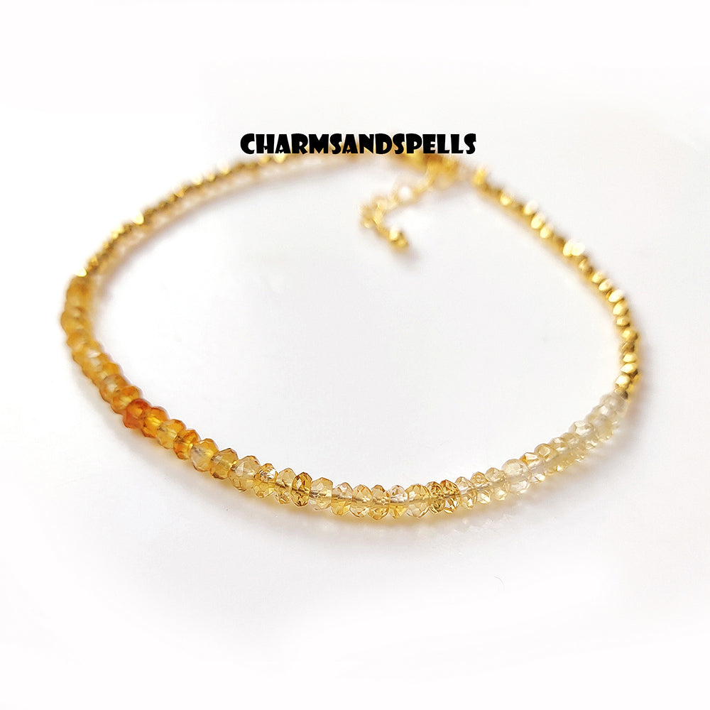 Natural Citrine Gemstone Bracelet | 925 Sterling Silver Adjustable Jewelry