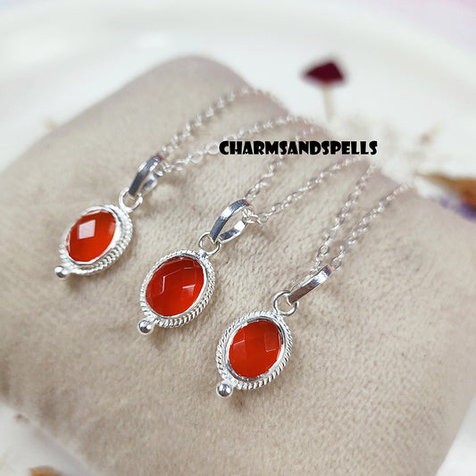 Dainty Carnelian Pendant Necklace | 925 Sterling Silver Crystal Jewelry
