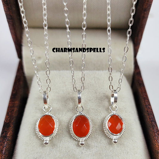 Dainty Carnelian Pendant Necklace | 925 Sterling Silver Crystal Jewelry