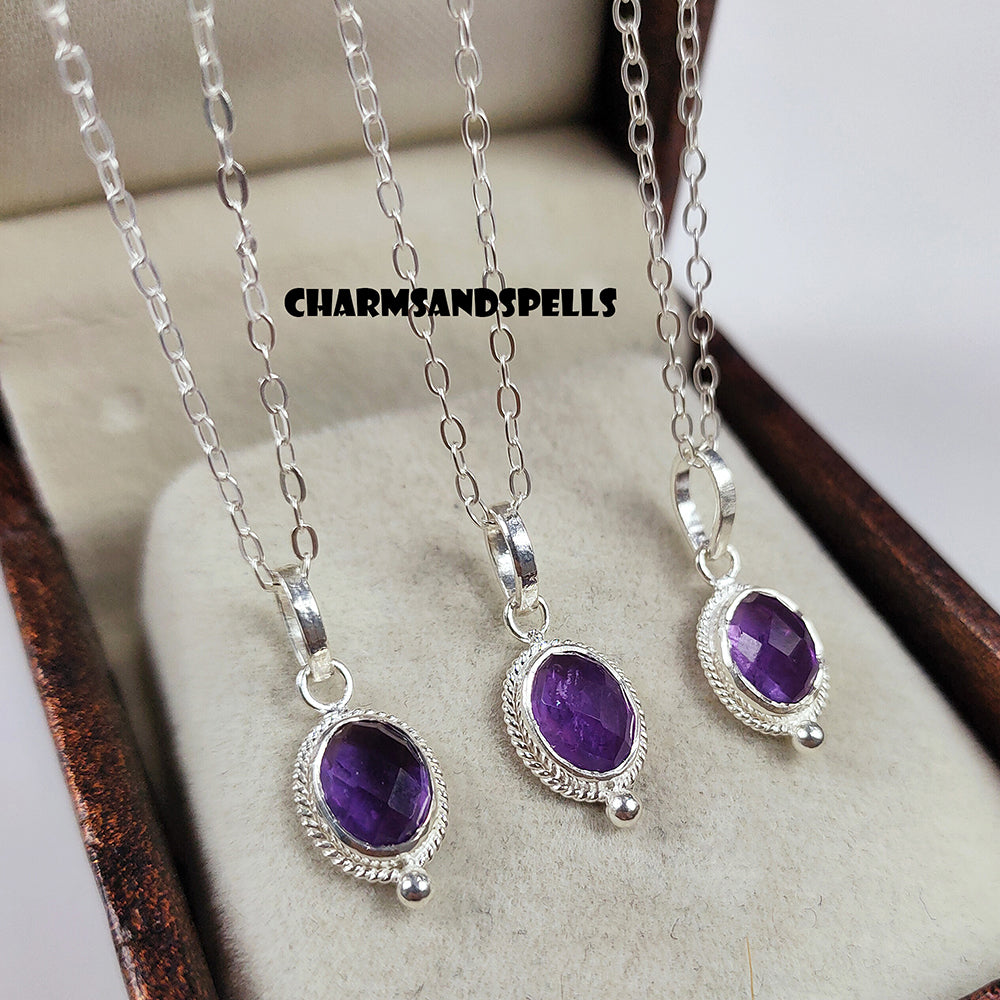 Natural Amethyst Necklace, 925 Sterling Silver Necklace, Purple Amethyst Silver Pendant, Tiny Pendant Necklace, Boho Necklace, Gift For Her