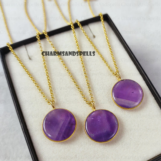 Natural Amethyst Coin Necklace