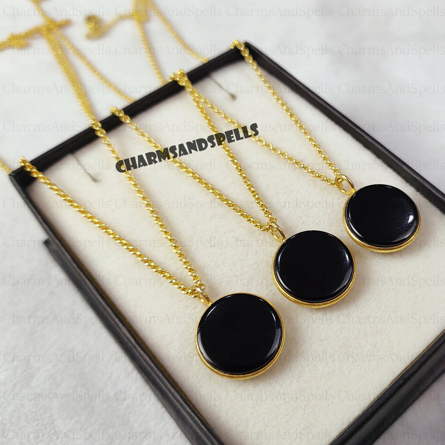 Black Onyx Circle Pendant Necklace, Minimalist 14K Gold Jewelry