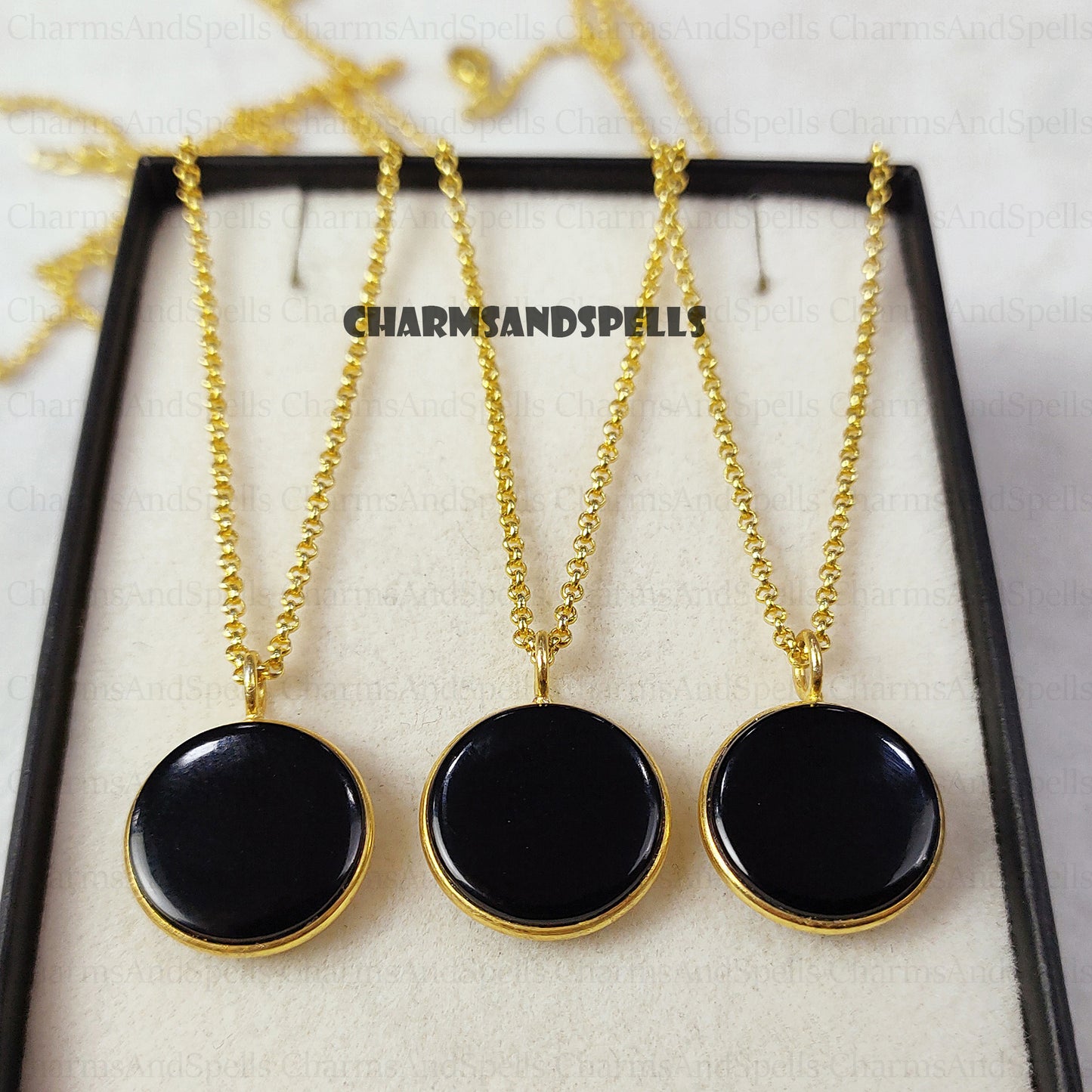 Black Onyx Circle Pendant Necklace, Minimalist 14K Gold Jewelry