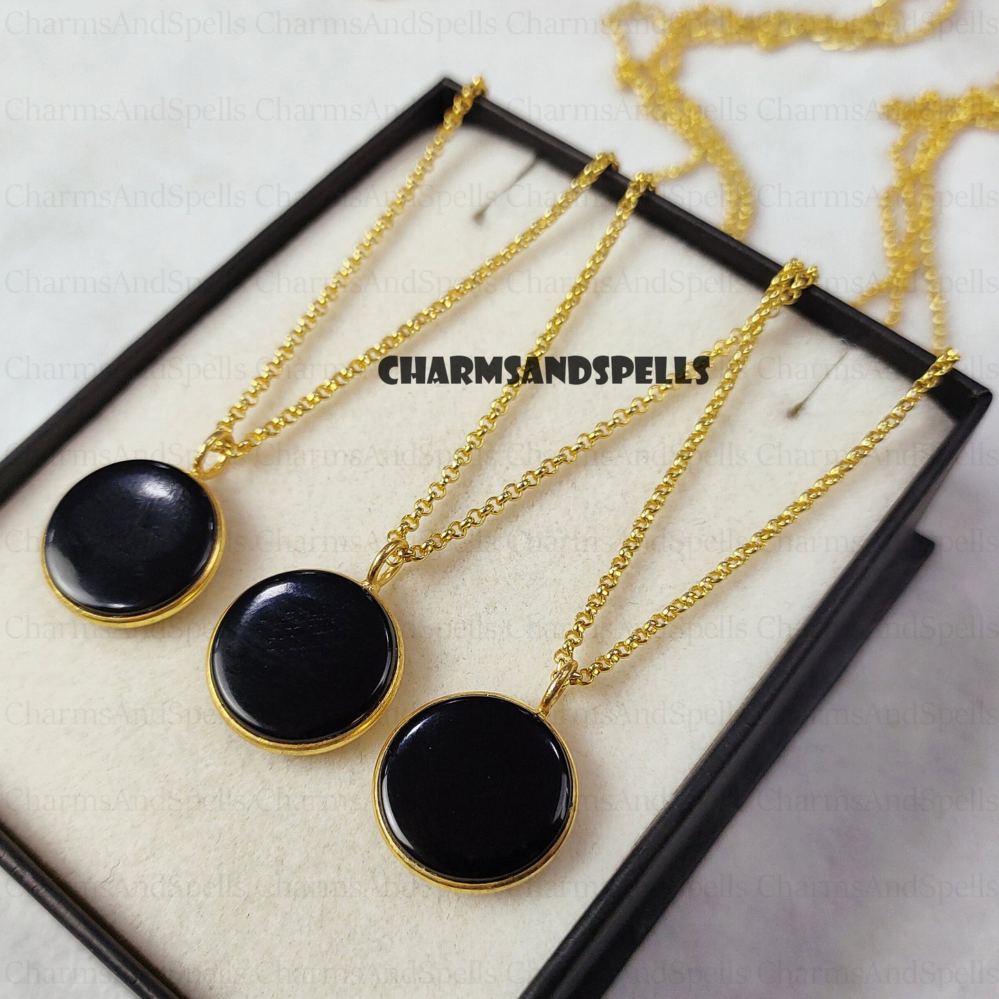 Black Onyx Circle Pendant Necklace, Minimalist 14K Gold Jewelry