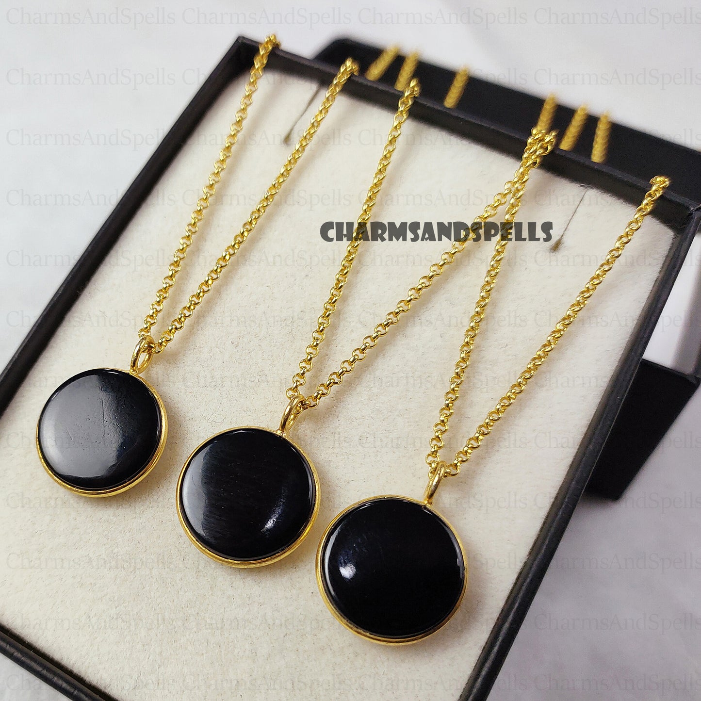 Black Onyx Circle Pendant Necklace, Minimalist 14K Gold Jewelry
