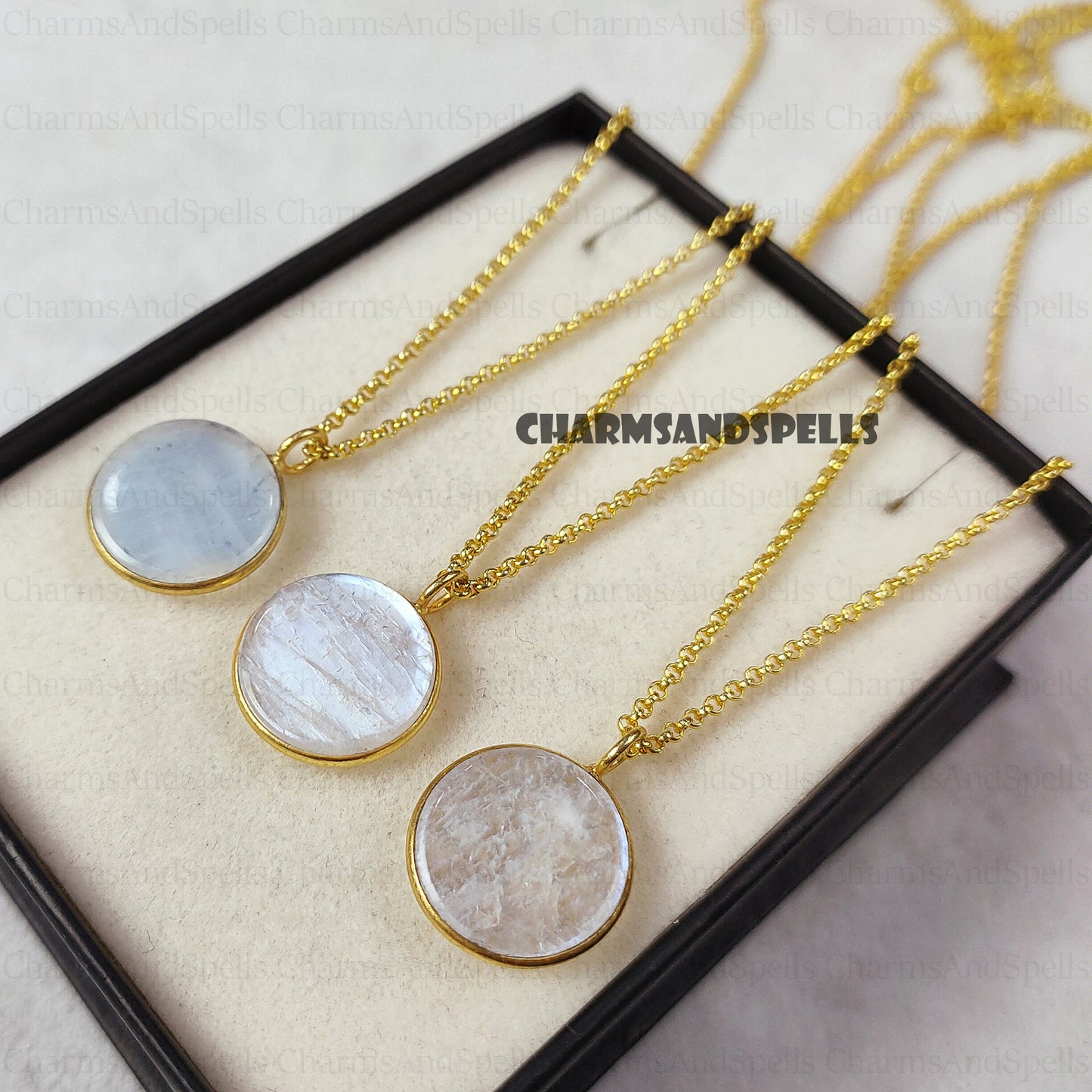 Natural Blue Fire Moonstone Pendant Necklace, Gemstone Jewelry