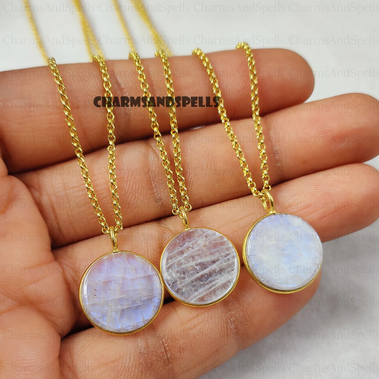 Natural Blue Fire Moonstone Pendant Necklace, Gemstone Jewelry