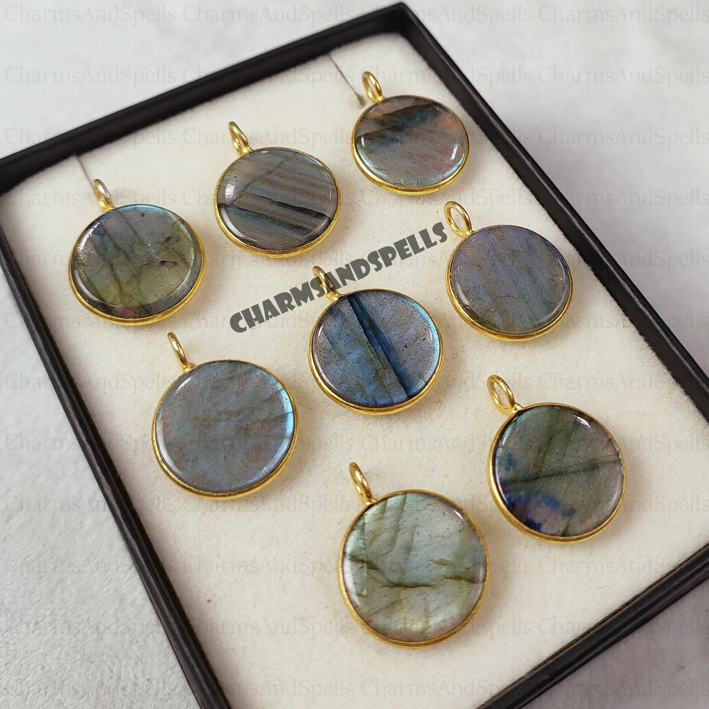 Labradorite Pendant Necklace, Blue Flash Coin Jewelry, Handmade jewelry
