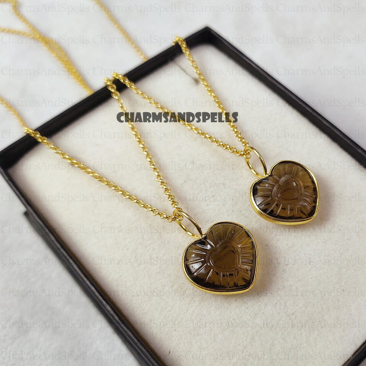 Forever Smoky Quartz Heart Necklace by Charms And Spells, Crystal Love Necklace for Girlfriend, Perfect Valentin's Day Gift for Wife