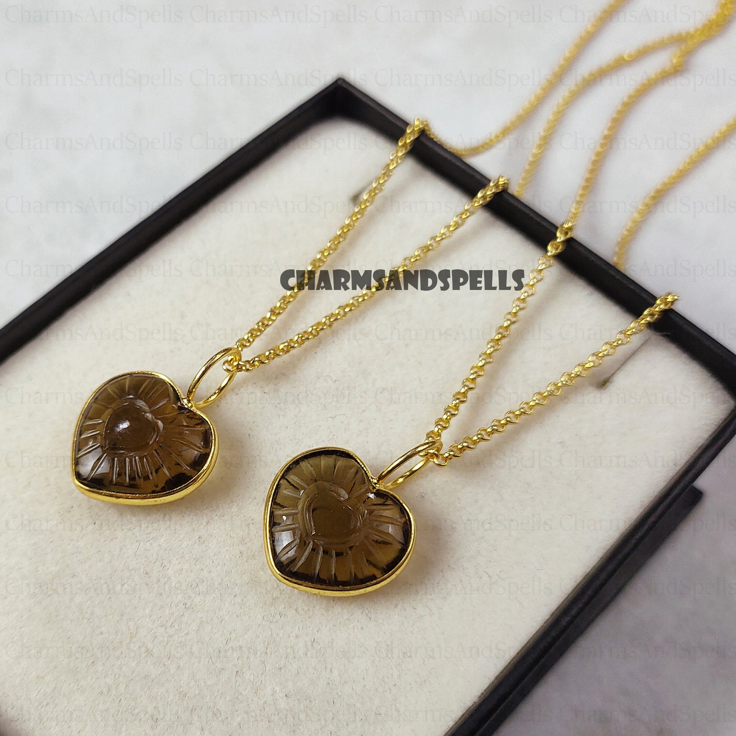 Forever Smoky Quartz Heart Necklace by Charms And Spells, Crystal Love Necklace for Girlfriend, Perfect Valentin's Day Gift for Wife
