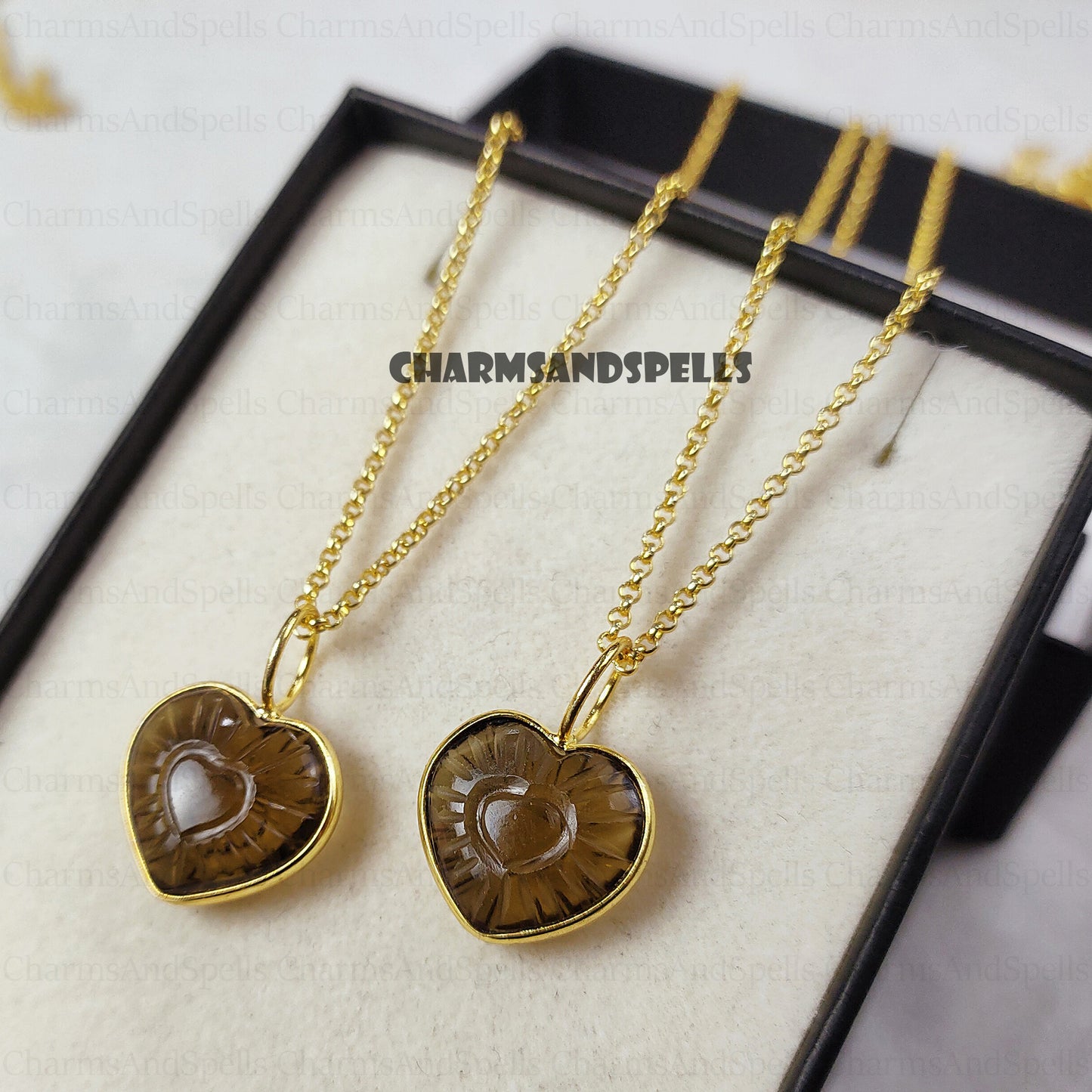 Forever Smoky Quartz Heart Necklace by Charms And Spells, Crystal Love Necklace for Girlfriend, Perfect Valentin's Day Gift for Wife