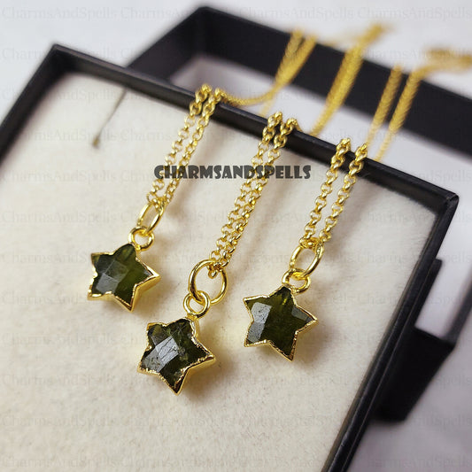 Star Peridot Pendant Necklace | August Birthstone Gold Plated Jewelry