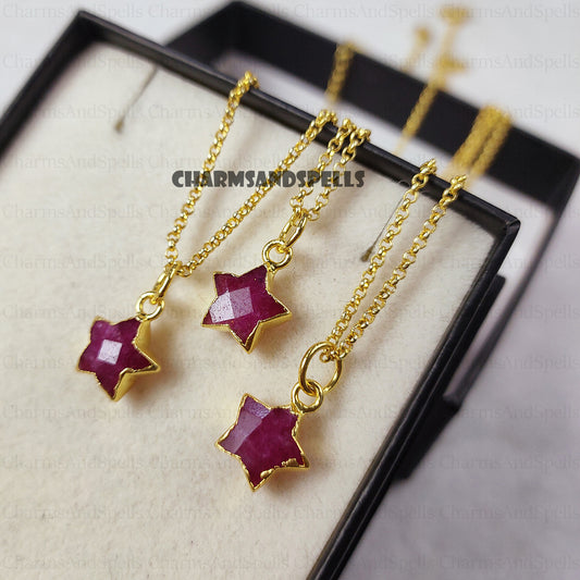 Dainty Ruby Star Pendant Necklace | Handmade Celestial Jewelry