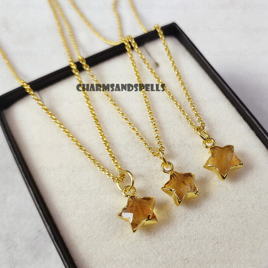 Citrine Star Pendant Necklace | November Birthstone Wire Wrapped Gemstone Jewelry