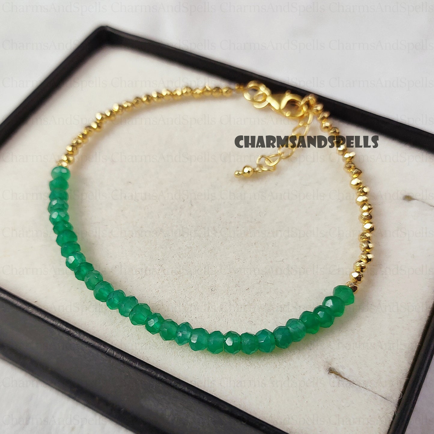 Minimalist Green Onyx Bracelet - Natural Stone Dainty Bracelet- Healing Crystal Yoga Bracelet - Spiritual Protection May Birthstone Gift