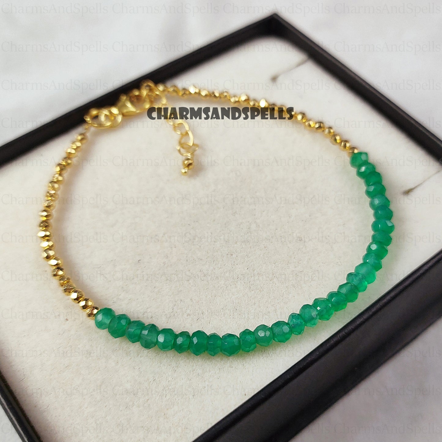 Minimalist Green Onyx Bracelet - Natural Stone Dainty Bracelet- Healing Crystal Yoga Bracelet - Spiritual Protection May Birthstone Gift