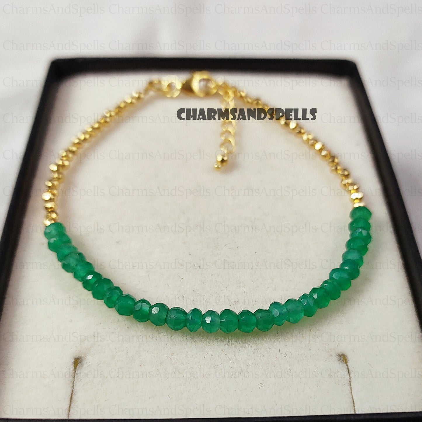 Minimalist Green Onyx Bracelet - Natural Stone Dainty Bracelet- Healing Crystal Yoga Bracelet - Spiritual Protection May Birthstone Gift