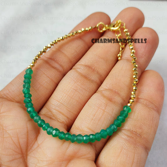 Minimalist Green Onyx Bracelet, Natural Stone Jewelry, May Birthstone