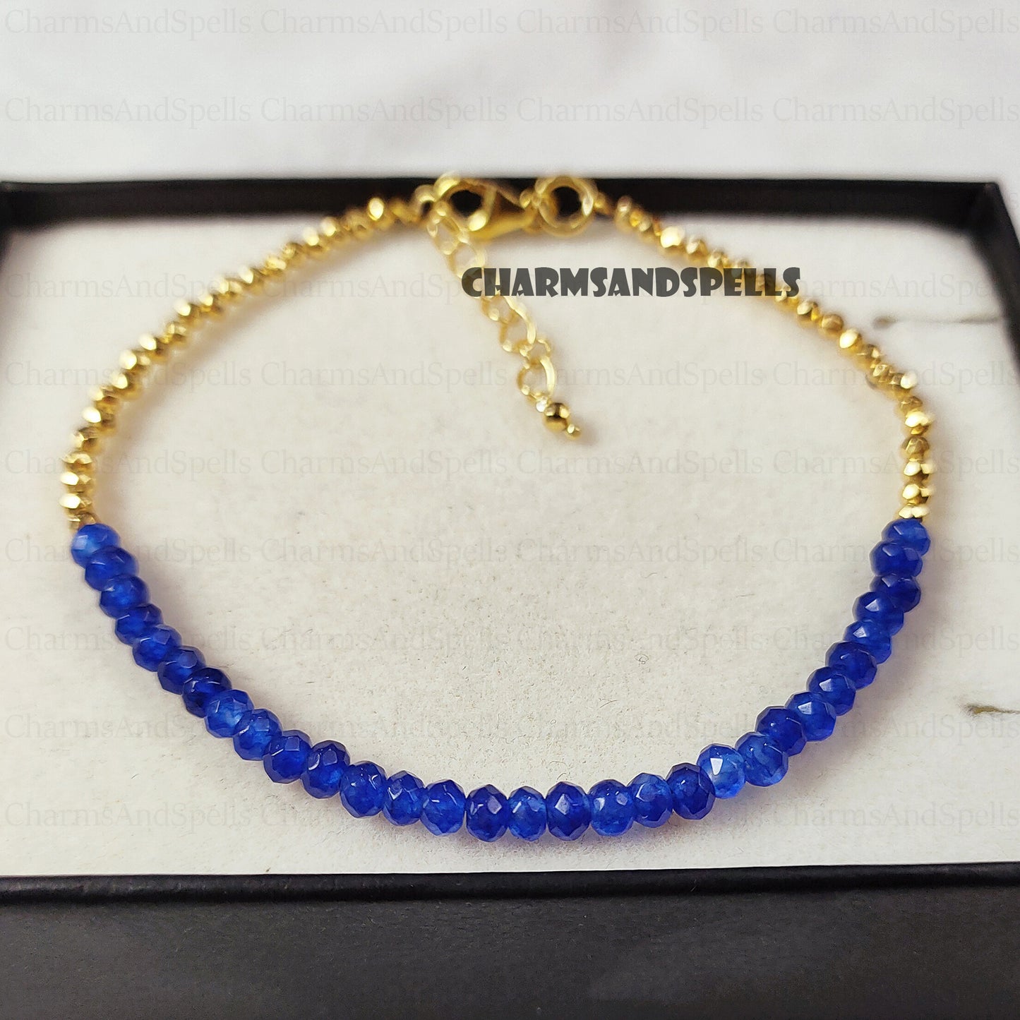 Blue Sapphire Bracelet, Dainty Birthstone Minimalist Jewelry, Delicate Semi-Precious Bracelet, Stacking, Layering Bracelet for Man Women