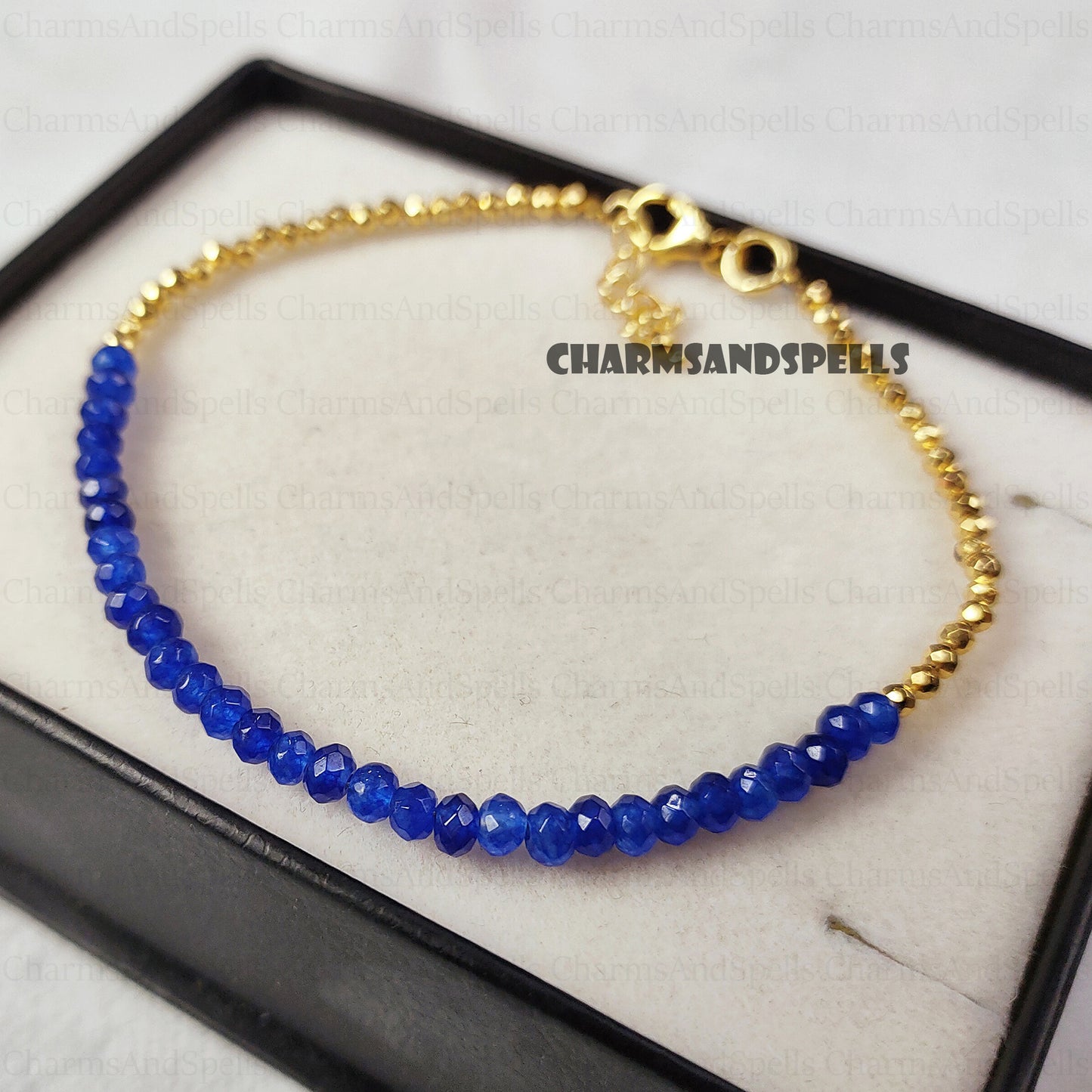 Blue Sapphire Bracelet, Dainty Birthstone Minimalist Jewelry, Delicate Semi-Precious Bracelet, Stacking, Layering Bracelet for Man Women