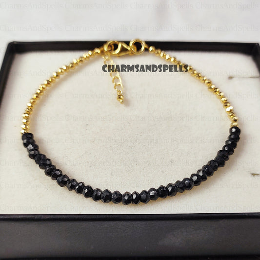 Delicate Black Onyx Bracelet, Natural Stone Jewelry, June Birthstone