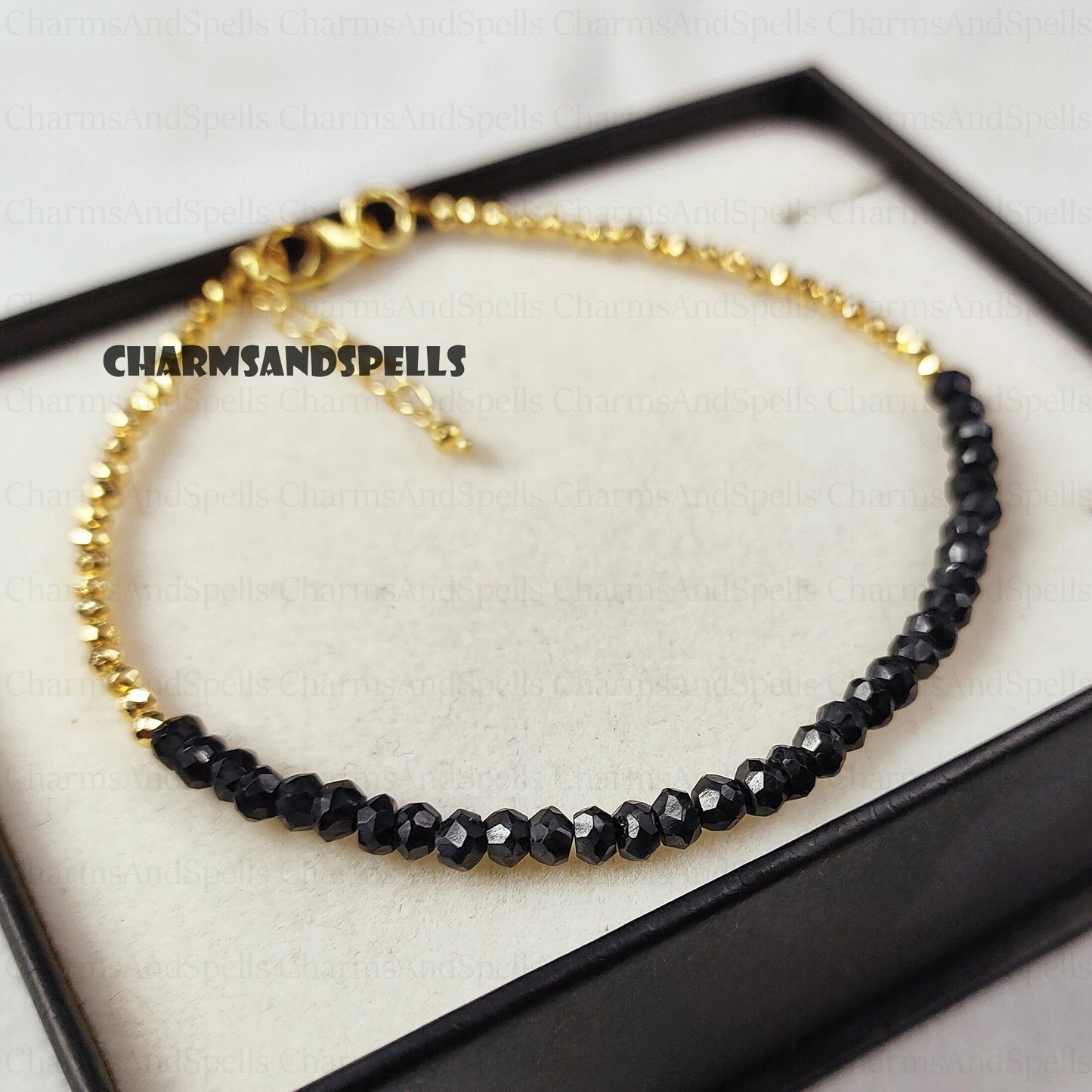 Delicate Black Onyx Bracelet, Natural Stone Jewelry, June Birthstone