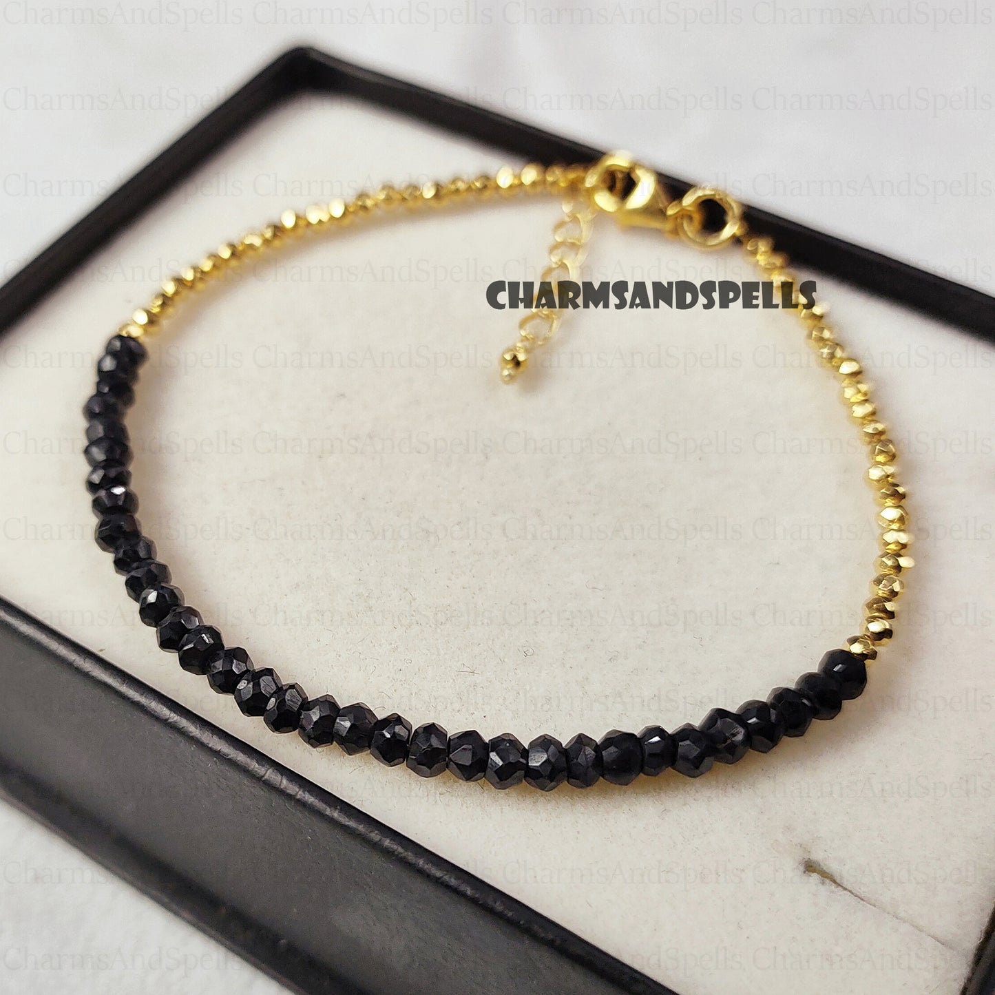 Delicate Black Onyx Bracelet, Natural Stone Jewelry, June Birthstone