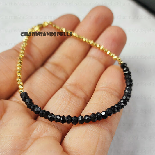 Delicate Black Onyx Bracelet, Natural Stone Jewelry, June Birthstone