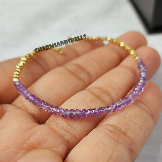 Minimalist Amethyst Bracelet, Natural Stone Jewelry, February Birthstone